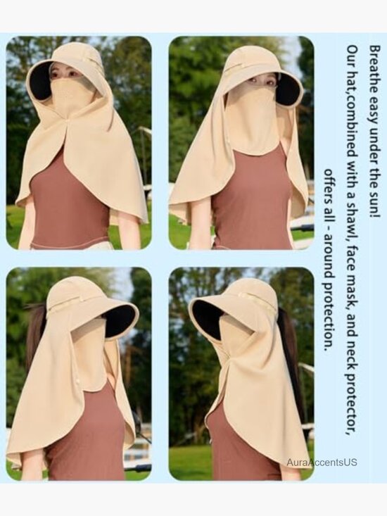 UPF50+ Sun Hat with Face Mask & Shawl, Large Brim, Lightweight, Outdoor main image 7